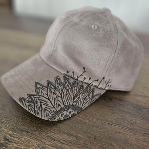 Floral Embroidered Suede Cap